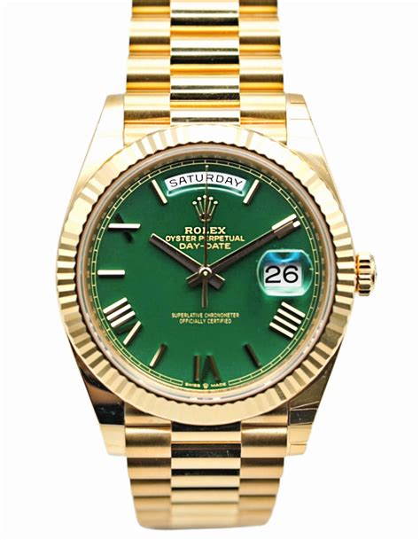 gold rolex day date green dial|Rolex model 228238.